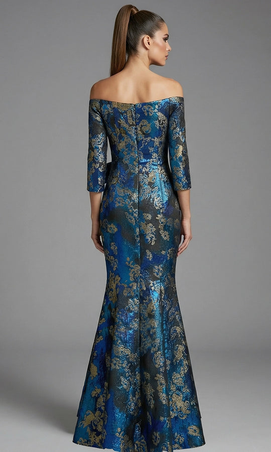 Jovani 49165 - Draped Waist Metallic Brocade Long Gown