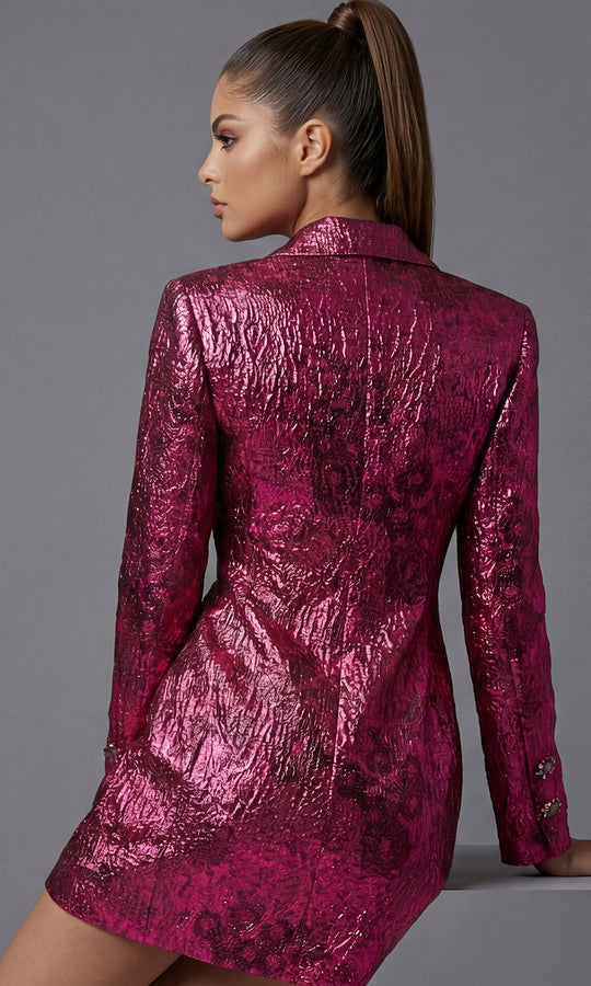 Jovani 49166 - Double Breasted Blazer Metallic Textured Dress