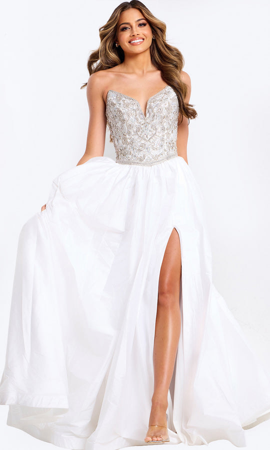 Jovani 49247 - Beaded Mesh Gathered A-Line Gown