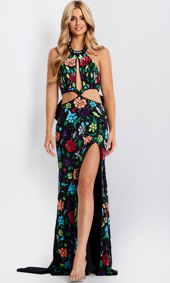 Jovani 49251 - Colorful Sequin Halter Neck Dress
