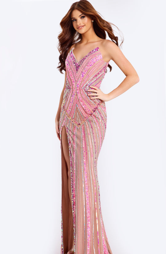 Jovani 49265 - Geometric Sequin Fitted V-Neck Dress