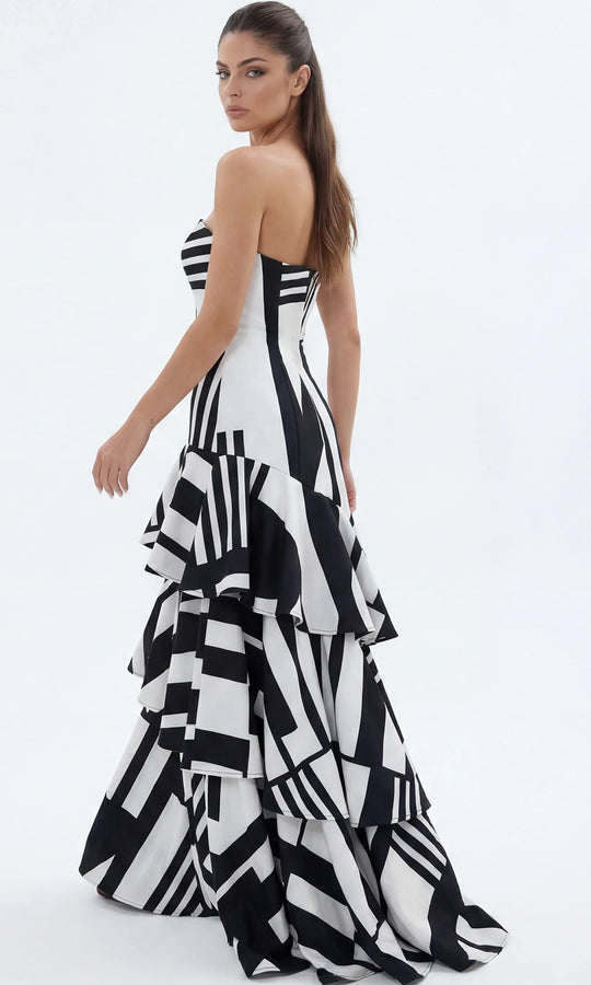 Jovani 49317 - Abstract Print Tiered Evening Gown with Bow