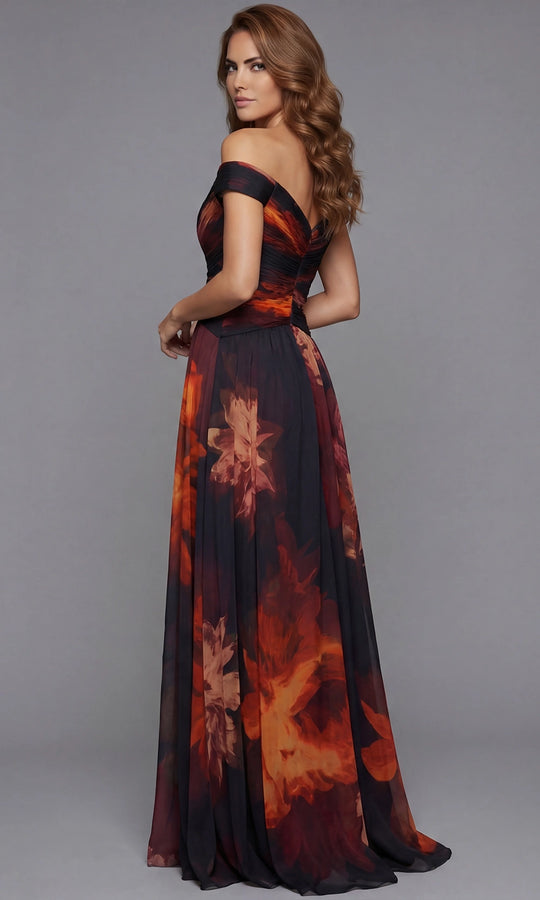 Jovani 49473 - Printed Floral A-Line Chiffon Gown