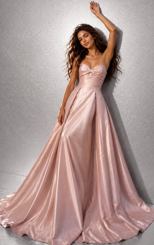 Jovani 49571 - Buttoned Back Pleated A-Line Evening Gown