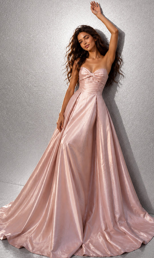 Jovani 49571 - Buttoned Back Pleated A-Line Evening Gown