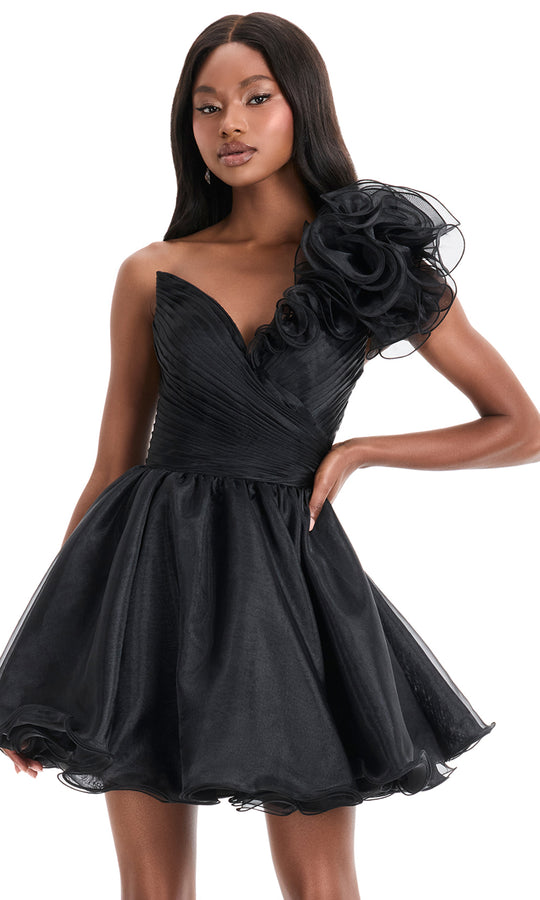 Ashley Lauren 4958 - Floral Detail One Shoulder Organza Dress