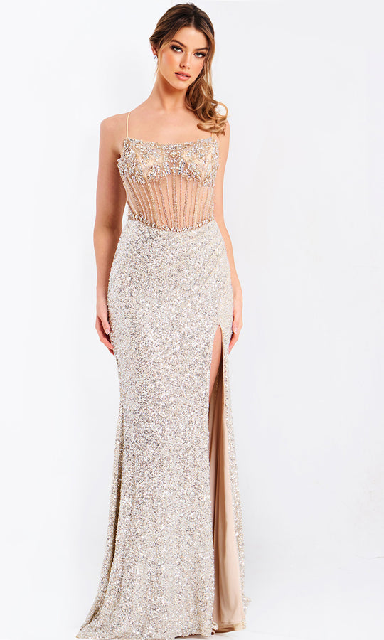 Jovani 49611 - Sequin Skirt Lace-Up Back Prom Gown