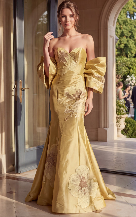 Jovani 49625 - Floral Applique Mermaid Strapless Gown