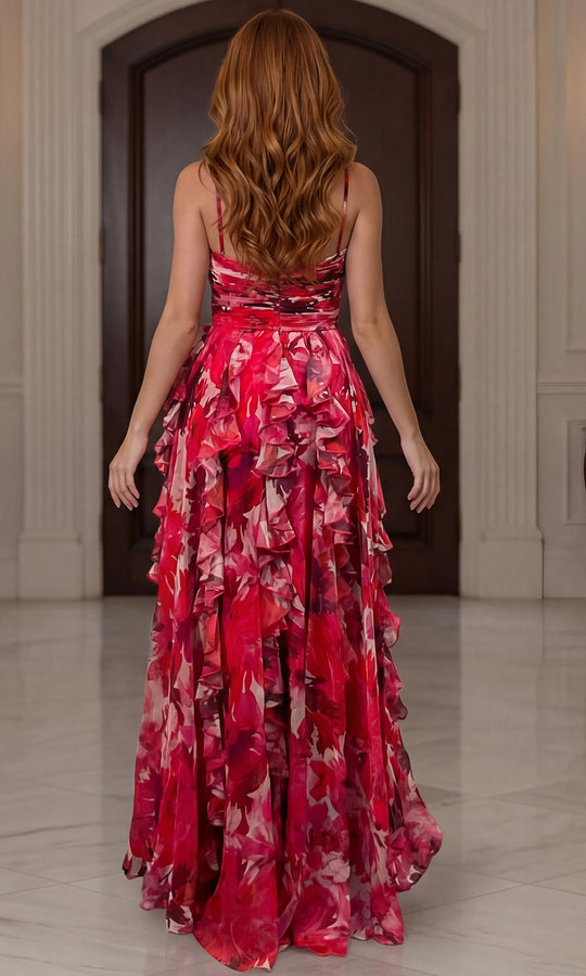 Jovani 49644 - Floral Halter Ruffle Long Gown