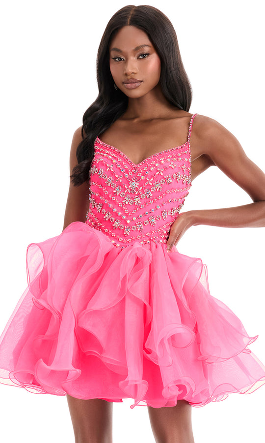 Ashley Lauren 4964 - Ruffled Organza Mini A-Line Dress