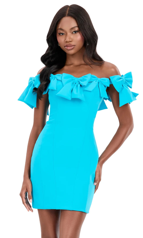 Ashley Lauren 4966 - Bow Accent Off Shoulder Mini Dress