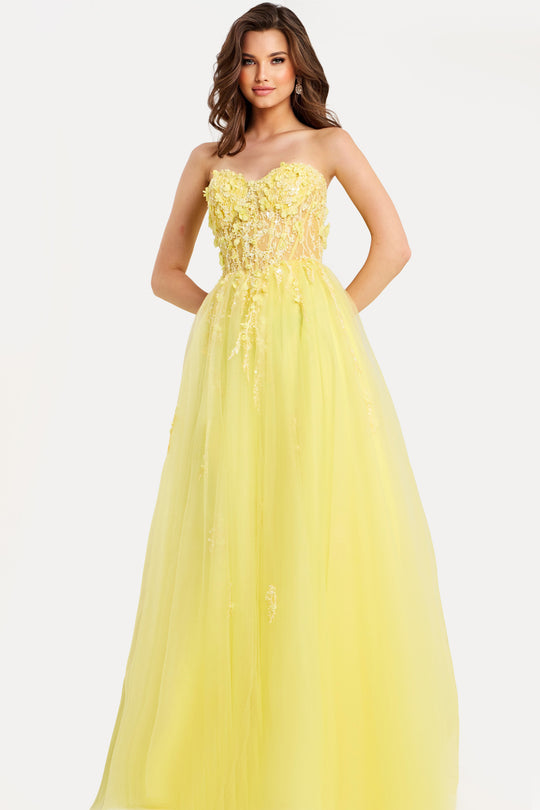 Jovani 49704 - Floral Applique Tulle A-Line Prom Gown