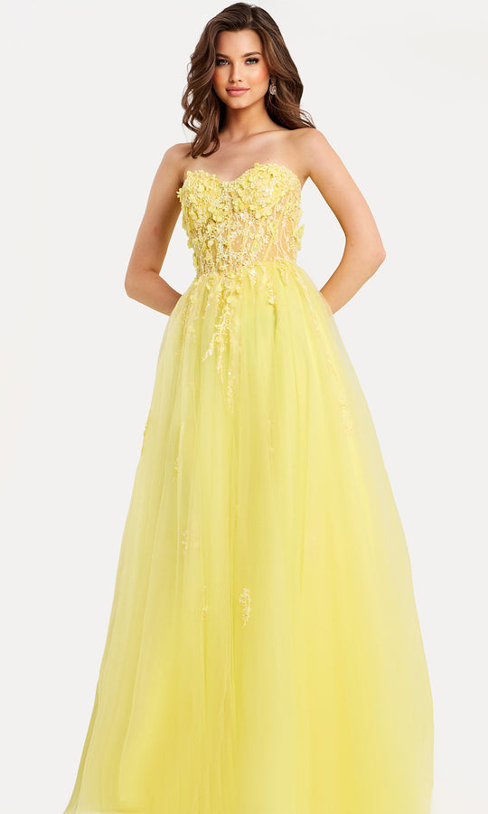 Jovani 49704 - Floral Applique Tulle A-Line Prom Gown