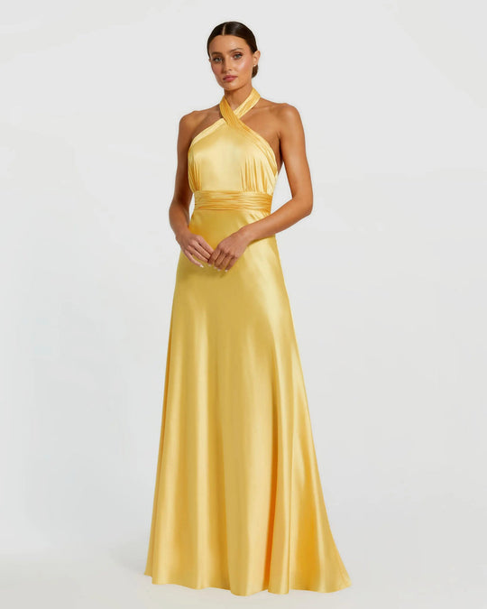 Ieena Duggal 49728 - Cross Halter Satin A-Line Dress