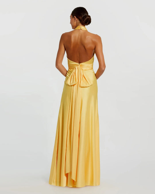 Ieena Duggal 49728 - Cross Halter Satin A-Line Dress