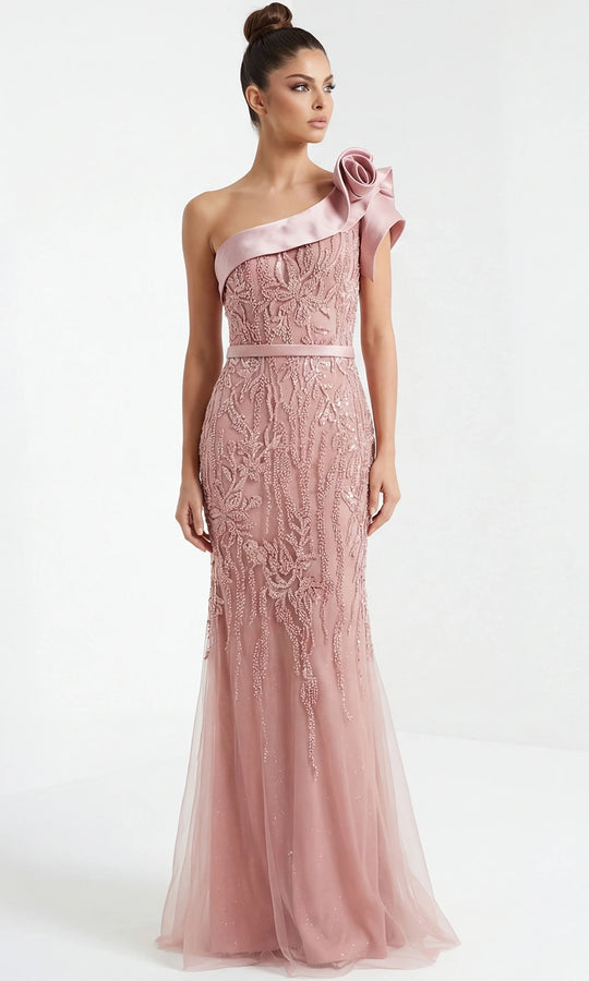Jovani 49732 - Beaded Lace One Shoulder Fitted Gown