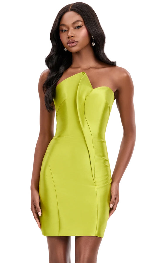 Ashley Lauren 4973 - Asymmetric Bodycon Dress with Fold Detail
