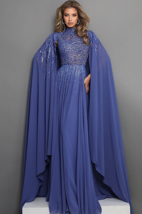 Jovani 49742 - Beaded Embroidered Cape Sleeve Gown