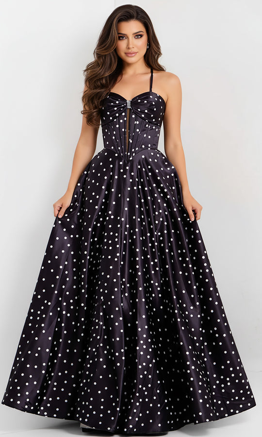 Jovani 49774 - Lace-Up Back Polka Dot Prom Gown