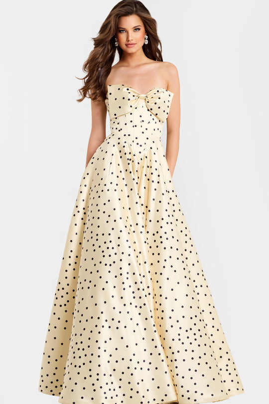 Jovani 49775 - Polka Dot Satin Sweetheart Prom Dress In Neutral