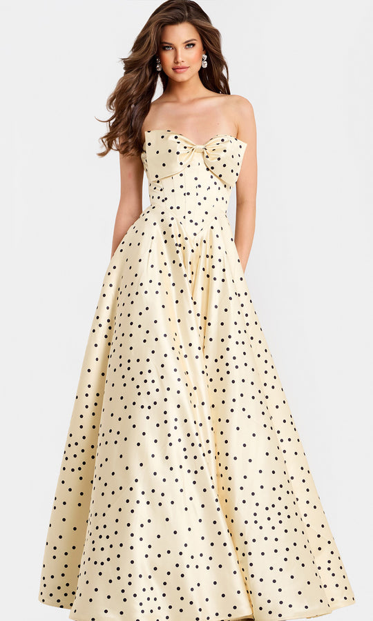 Jovani 49775 - Polka Dot Satin Sweetheart Prom Dress