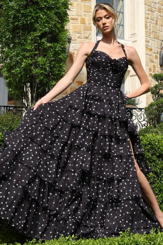 Jovani 49776 - Polka Dot Tiered A-Line Prom Gown