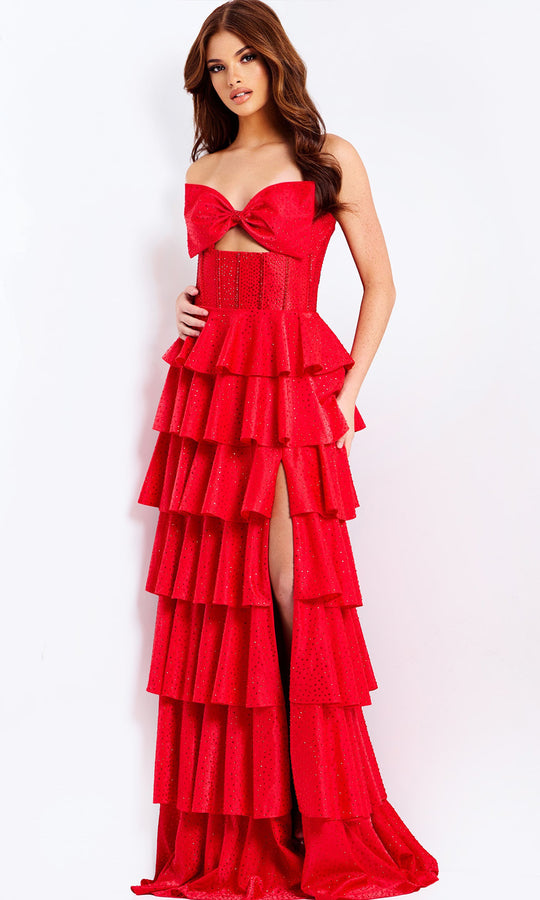 Jovani 49780 - Bow Neckline Cutout Tiered Prom Gown