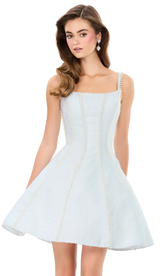 Ashley Lauren 4982 - Pearl Trim Square Neck A-Line Dress