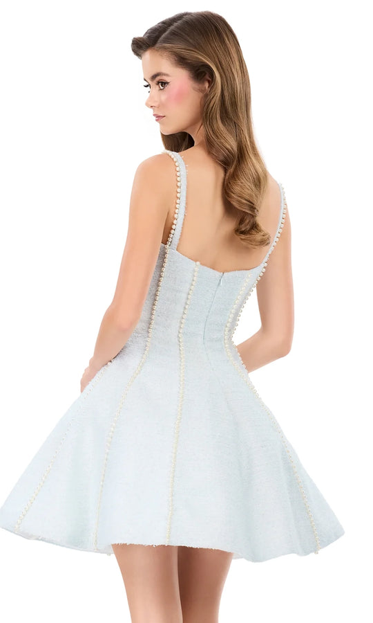 Ashley Lauren 4982 - Pearl Trim Square Neck A-Line Dress