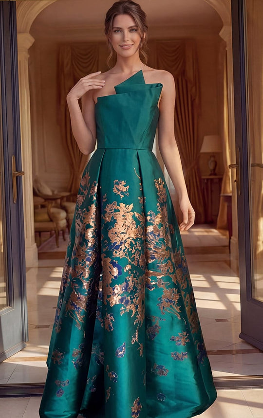 Jovani 49851 - Pleated Skirt Brocade Evening Gown