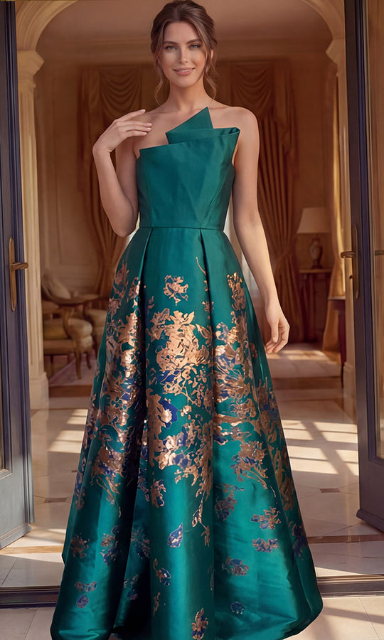 Jovani 49851 - Pleated Skirt Brocade Evening Gown