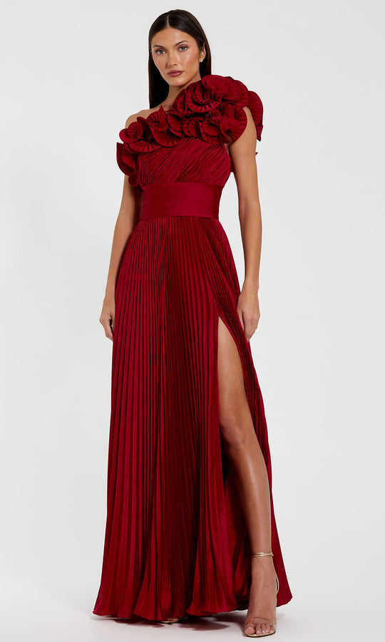 Ieena Duggal 49902 - One Shoulder Floral Pleated Gown