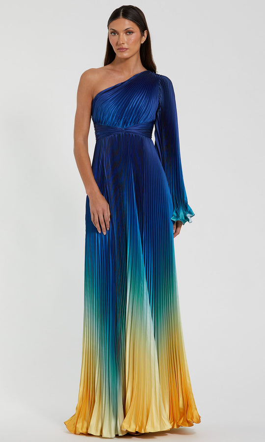 Ieena Duggal 49903 - Ombre One Shoulder Pleated Gown