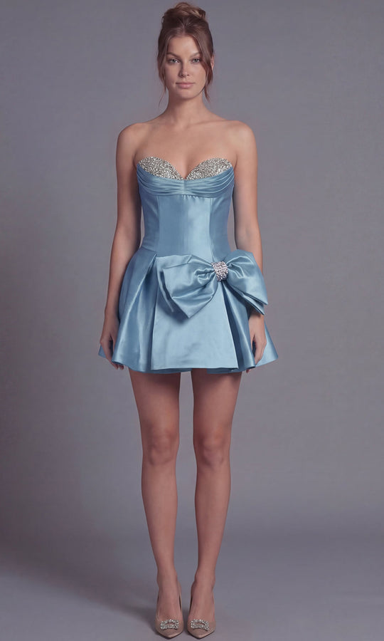 Jovani 49909 - Beaded Bust Pleated A-Line Satin Dress