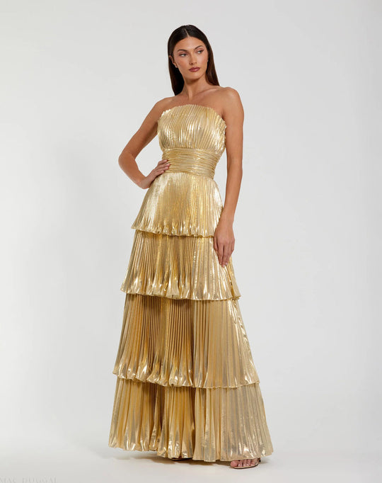 Ieena Duggal 49911 - Straight Neckline Metallic Tiered Dress