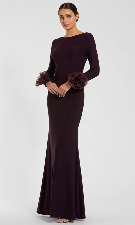 Ieena Duggal 49949 - Bateau Neck Jersey Gown with Rosette Cuffs