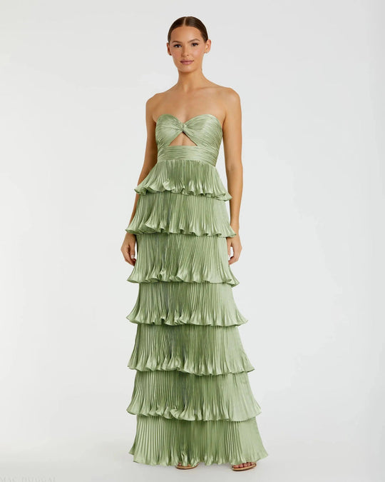 Ieena Duggal 49981 - Strapless Pleated Tiered Ruffle Dress