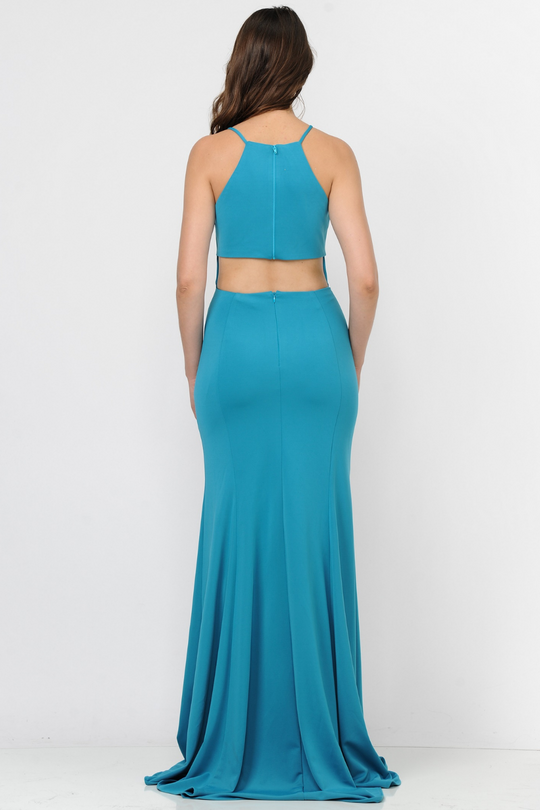 Poly USA 8156 - Sleeveless Halter Cutout Back Long Dress