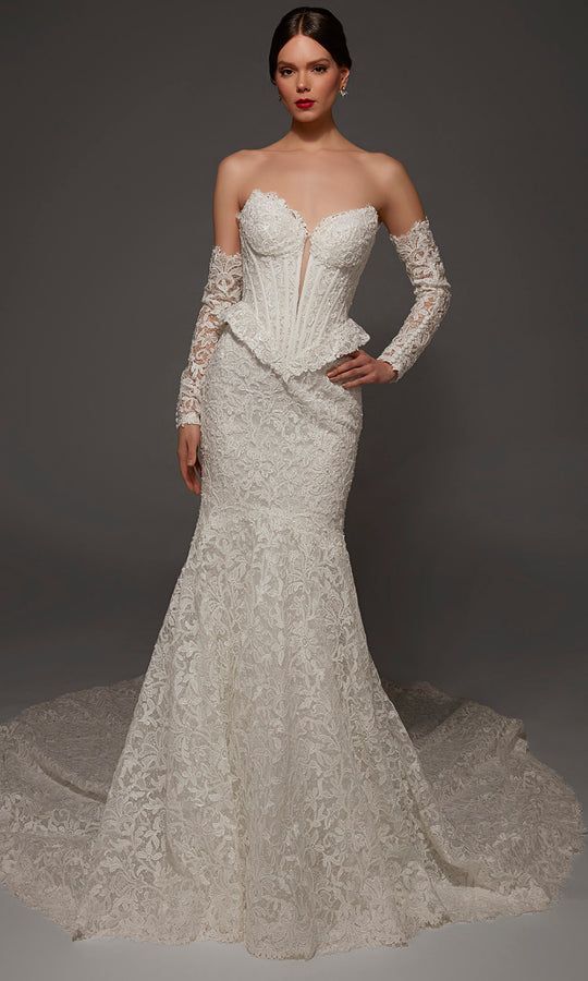 Alyce Paris 50008 - Peplum Detail Lace Mermaid Bridal Gown
