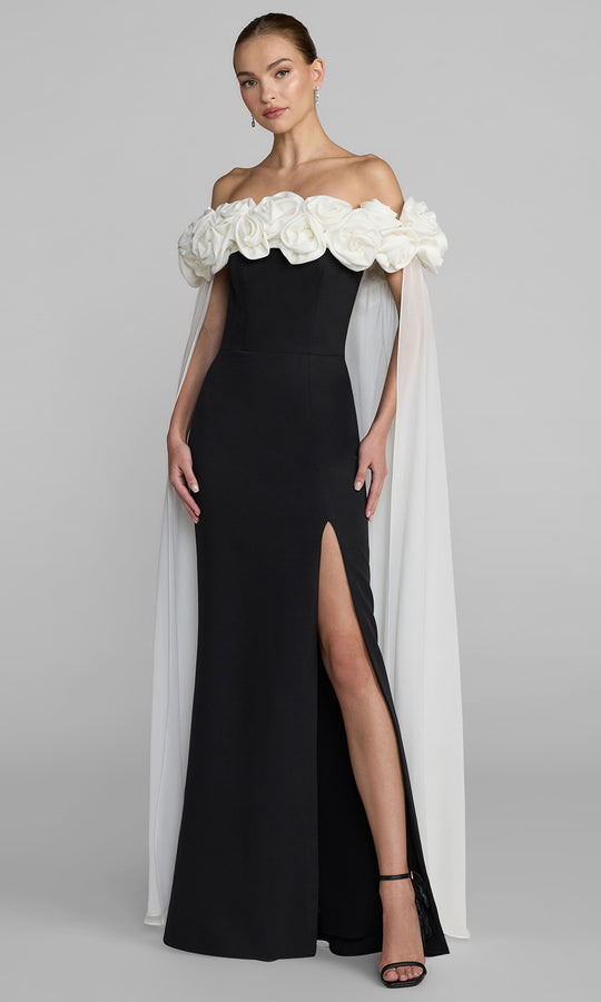 Mac Duggal 50041 - Floral Cape Sheath Prom Dress with Slit