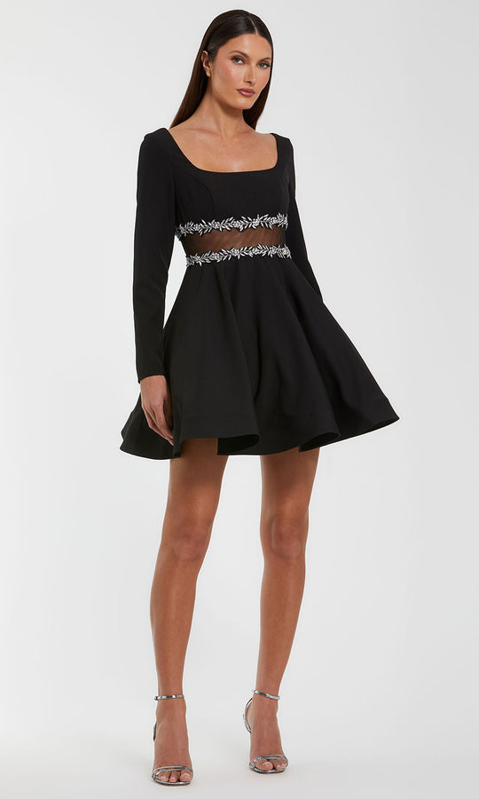 Ieena Duggal 50047 - Long Sleeve Jewel Trim Illusion Cocktail Dress