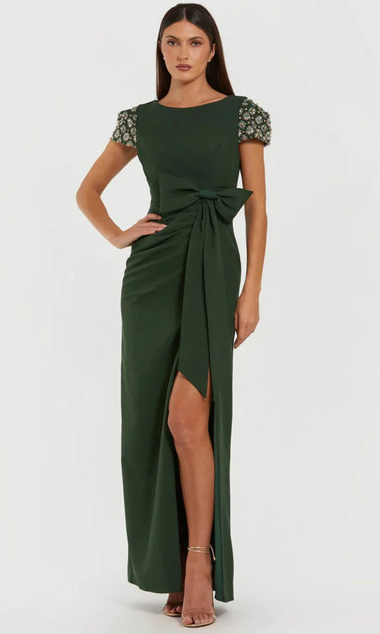 Ieena Duggal 50054 - Beaded Sleeves Crepe Column Gown