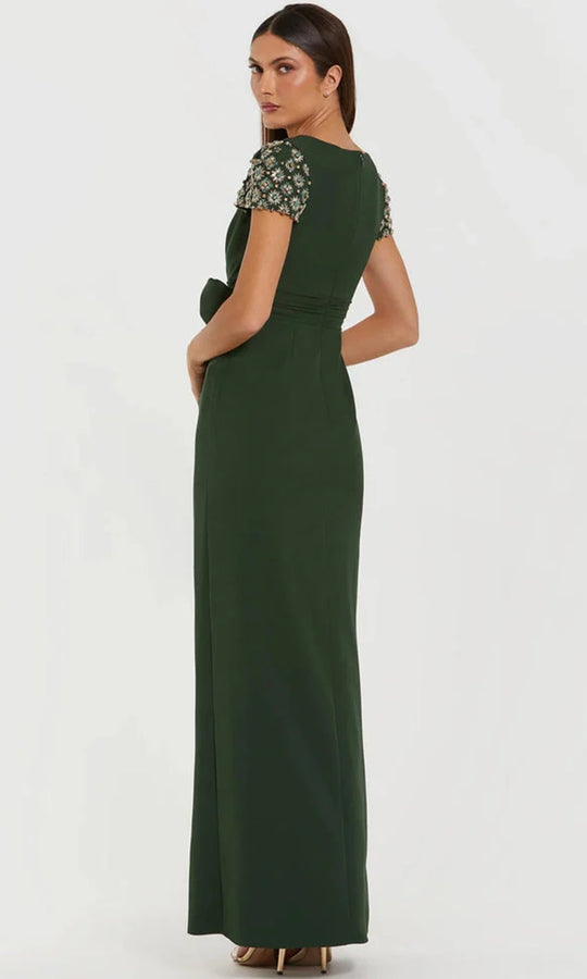 Ieena Duggal 50054 - Beaded Sleeves Crepe Column Gown