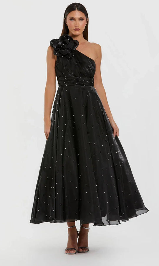 Ieena Duggal 50078 - One Shoulder Pearl Midi Dress