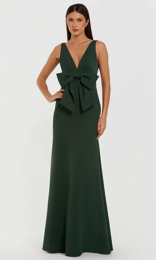 Ieena Duggal 50087 - Plunging V-Neck Crepe Gown with Front Bow