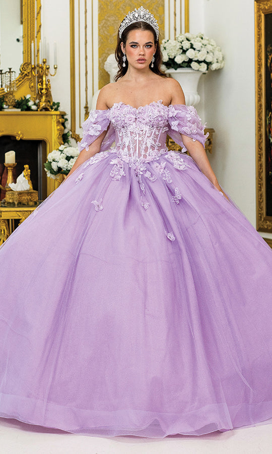 Dancing Queen 5008 - Floral and Butterfly Applique Ballgown