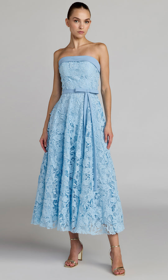 Mac Duggal 50114 - Embroidered Lace Strapless Tea-Length Prom Dress
