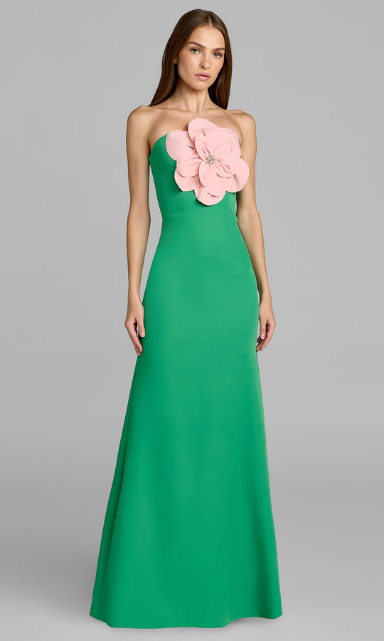 Ieena Duggal 50122 - Floral Accent Straight Neckline Crepe Gown