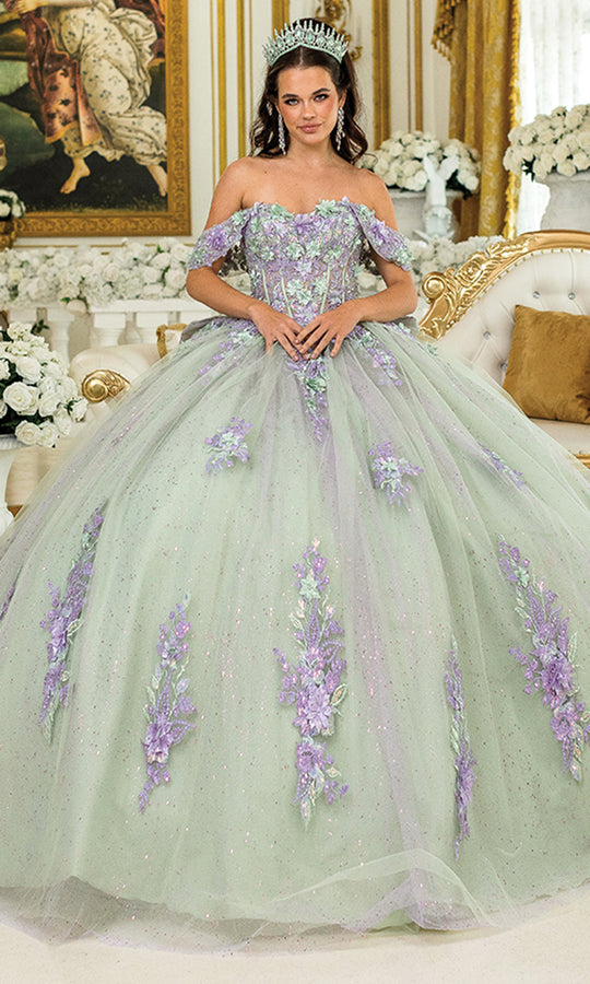 Dancing Queen 5023 - Off-Shoulder Floral Princess Ballgown