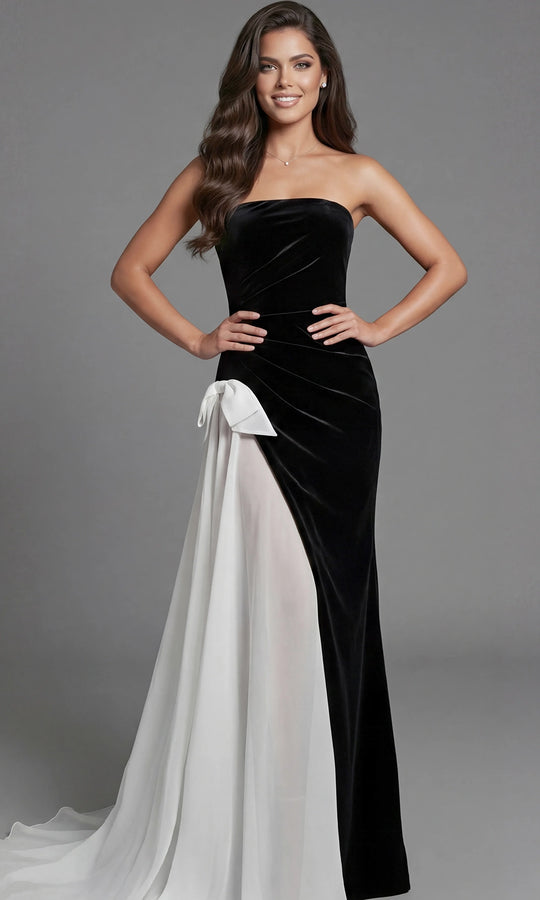 Jovani 50241 - Strapless Column Gown with Contrast Drape